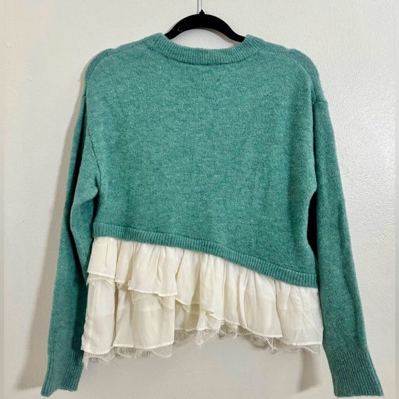 Cinq à Sept Atlas Ruffle Hem Wool Blend Sweater Seafoam Green XS - Picture 3 of 6